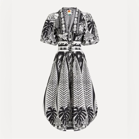 FARM Rio Black and White Tiered Ruffled Midi Sundress - Picture 4 of 8